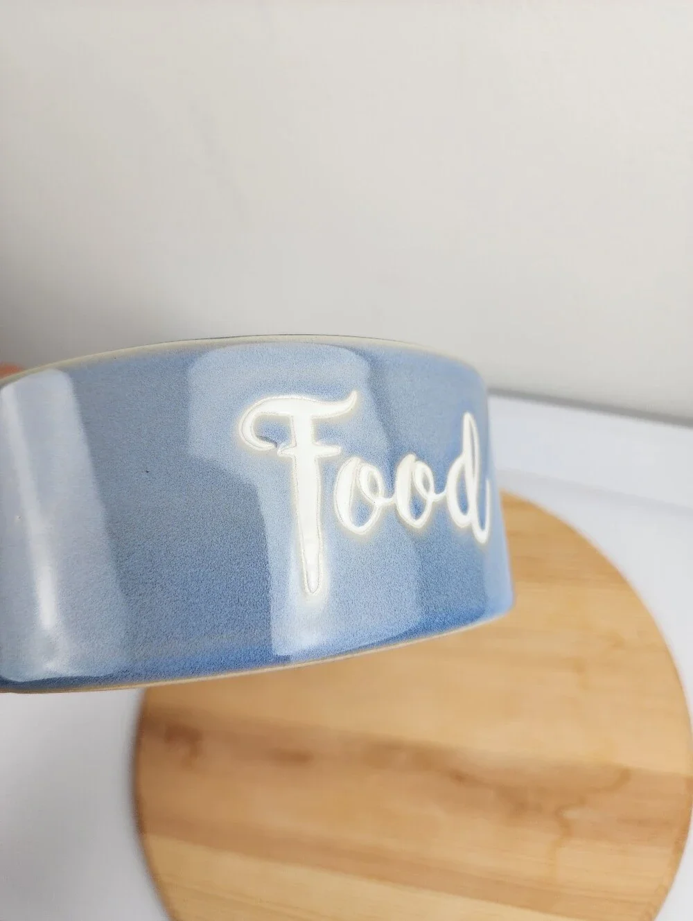 Wilfred & Lily Blue Ceramic Dog Food Bowl with 'Food' Embossed Script